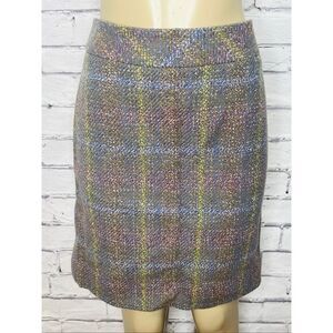 J. Crew Womens Multicolor Plaid Tweed Wool Lined Straight Pencil Skirt Size 8
